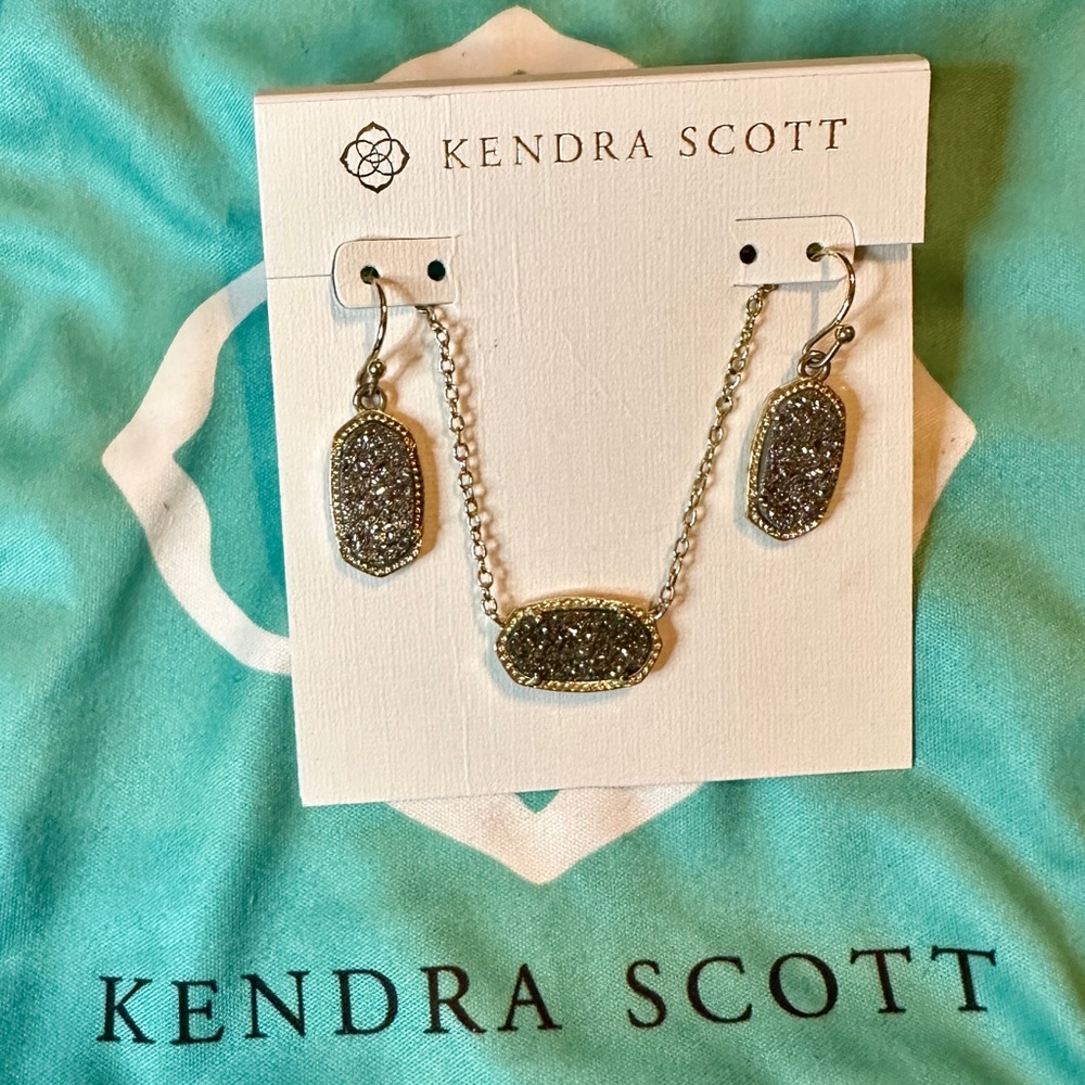 Kendra Scott Elisa Druzy Necklace & Drop Earrings Set – Gold Tone
